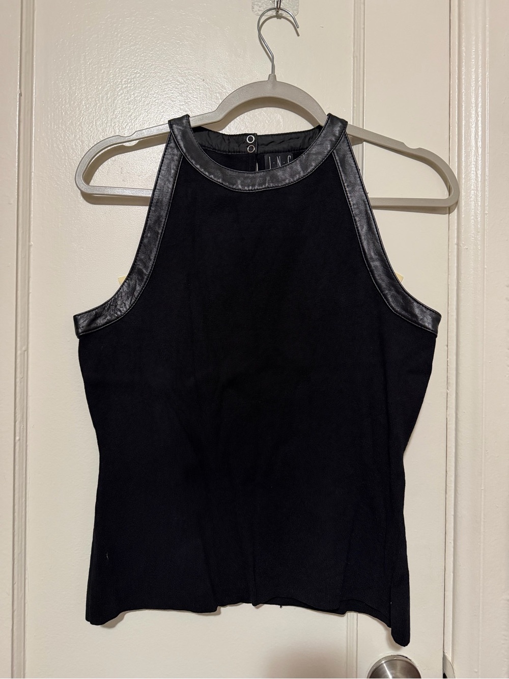 INC International Concepts Black Tank Top with Faux Leather Trim